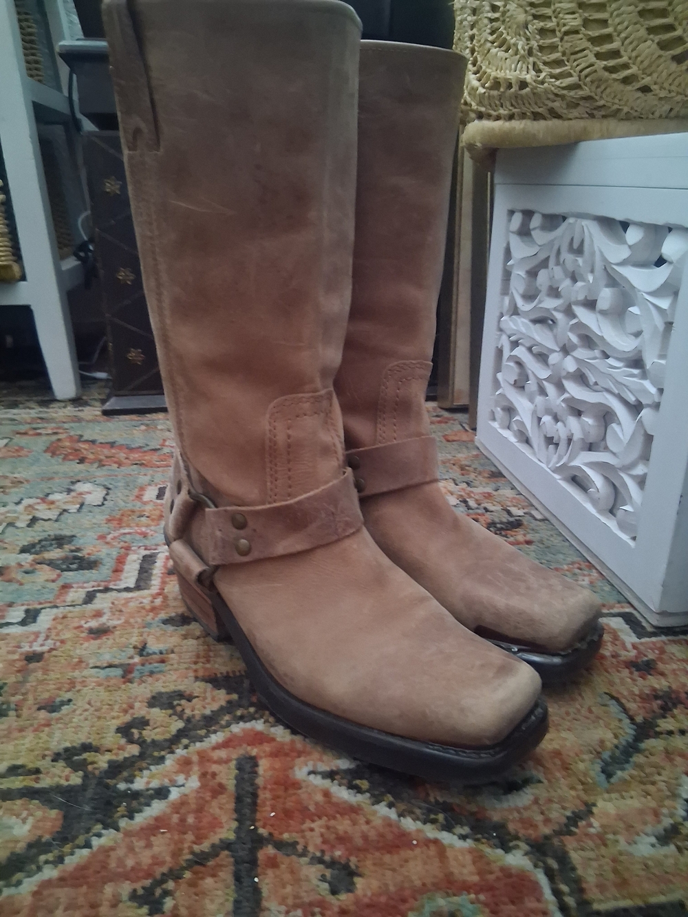 bp Tan Suede Harness Moto Boots